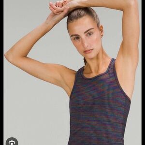 Lululemon Ebb to Street Cropped Racerback Tank Top, Rainbow Black Color Size 8